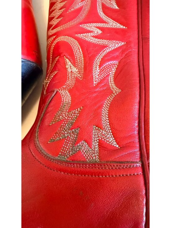 Vintage Tony Lama Red Leather Cowboy Boots Men\'s Size 10 D Black Label USA main image 13